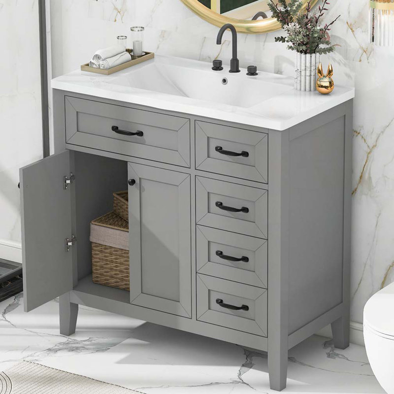 36" Bathroom Vanity with Sink Combo, Gray/Black