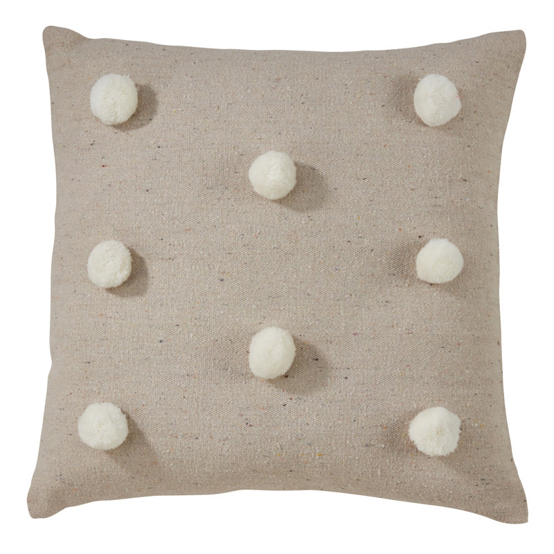 Pink Cotton Square Pom Pom Throw Pillow 22"