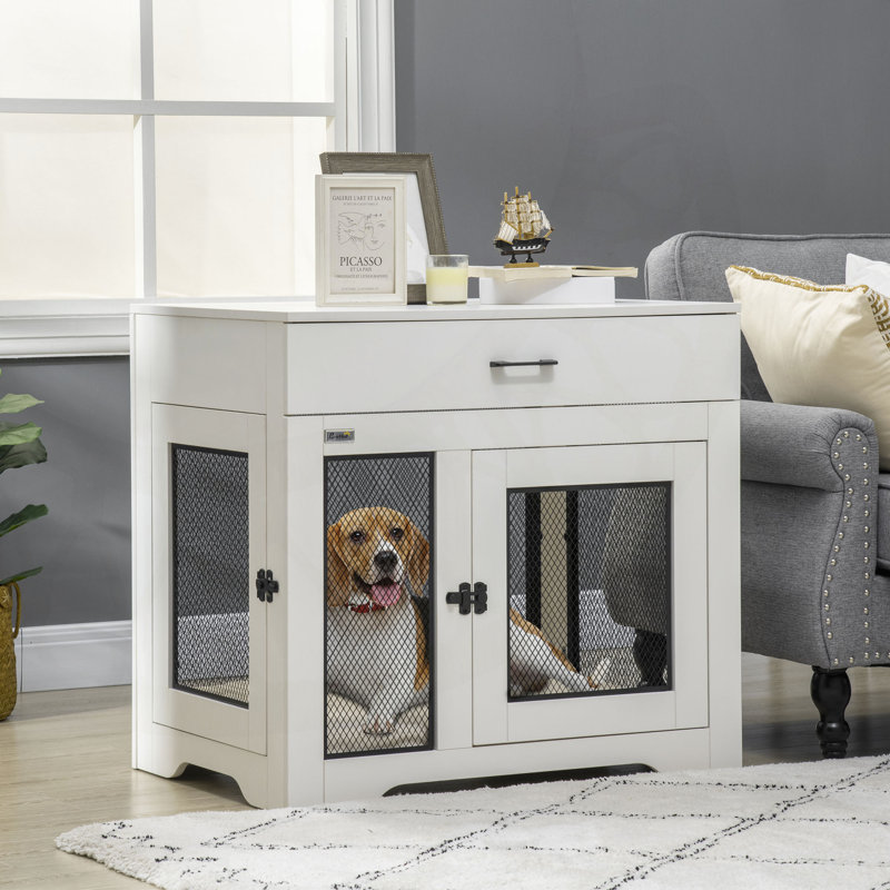 Versatile Dog Crate Furniture with Soft Cushion and Drawer for Small Dogs