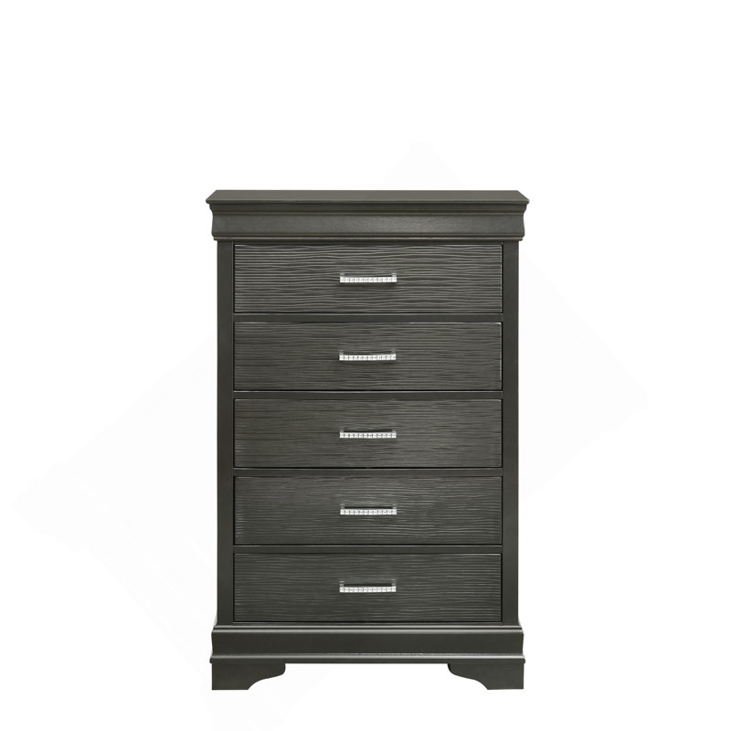 Commode moderne 5 tiroirs en bois gris, Gris
