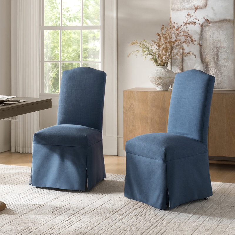 Albeniz Transitional 40"Tall Solid Wood Legs Dining Chair with Removable Slipcover (Set of 2), Slate Blue