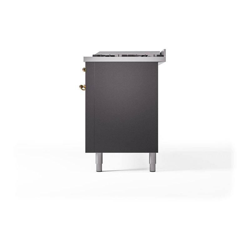 ILVE Nostalgie II Noblesse 60 in Dual Fuel Range, 9 Burner, Griddle, Liquid Propane, Graphite Matte/Brass