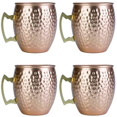 Metal Moscow Mule Copper Color Tumbler, Aluminum Hammered Handcrafted Cups for Cocktail Drink, 22oz Cup, Set of 4,HAND WASH ONLY!