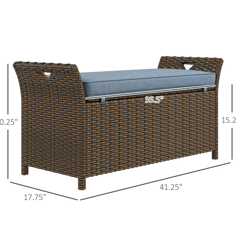 Dark Blue Patio Furniture Storage Bench, 27 Gallon Capacity With Cushion And Handles, Rectangle Garden Box For Outdoor Living Style Handles An Attractive Setting