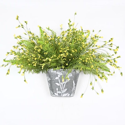 Arrangement floral de fleurs sauvages artificielles printemps été avec seau en métal pour décoration murale de porte d'entrée, grappe de verdure de campagne, feuillage de fougère, centre de table de salle à manger, décoration de fête de mariage p
