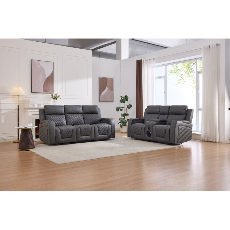 Ensemble de salon inclinable électrique 2 pièces avec haut-parleurs Bluetooth, lumières DEL, porte-gobelets et rangement