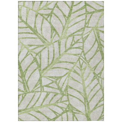 Artichoke Beige Floral Washable Indoor Outdoor Area Rug