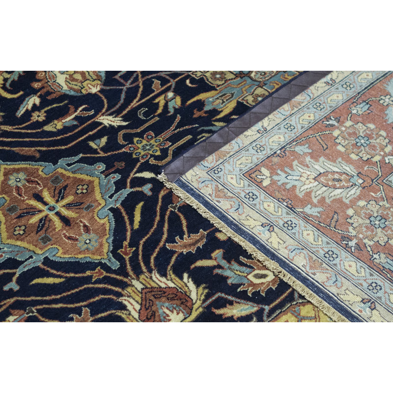 Tapis bleu / rouge / gris noué à la main de haute qualité
