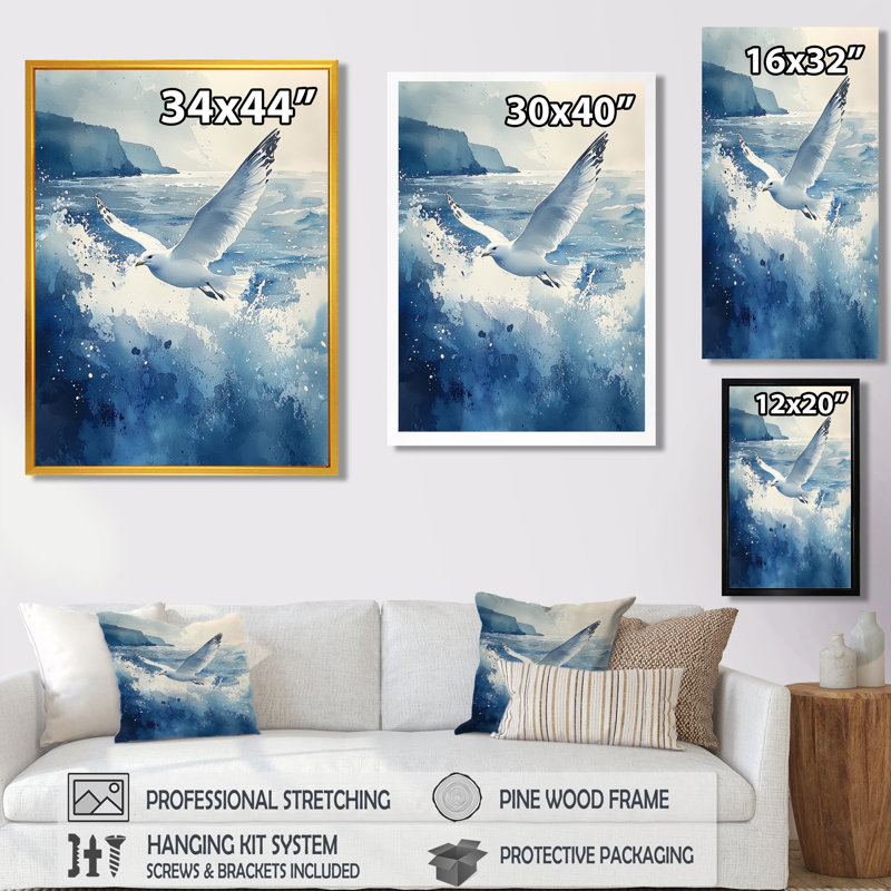 Aunica Seagull In The Breeze II - Bird, reproduction d'art encadrée, H 20 po x l 12 po, Impression encadrée flottante
