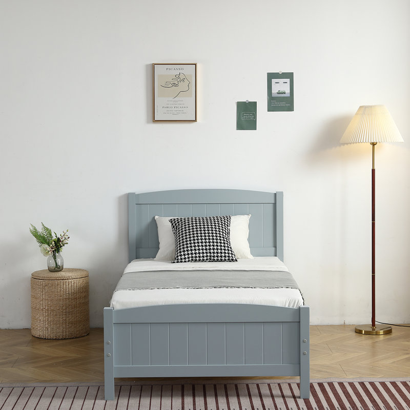 Lit en bois massif Heffron, Lit simple, Gris