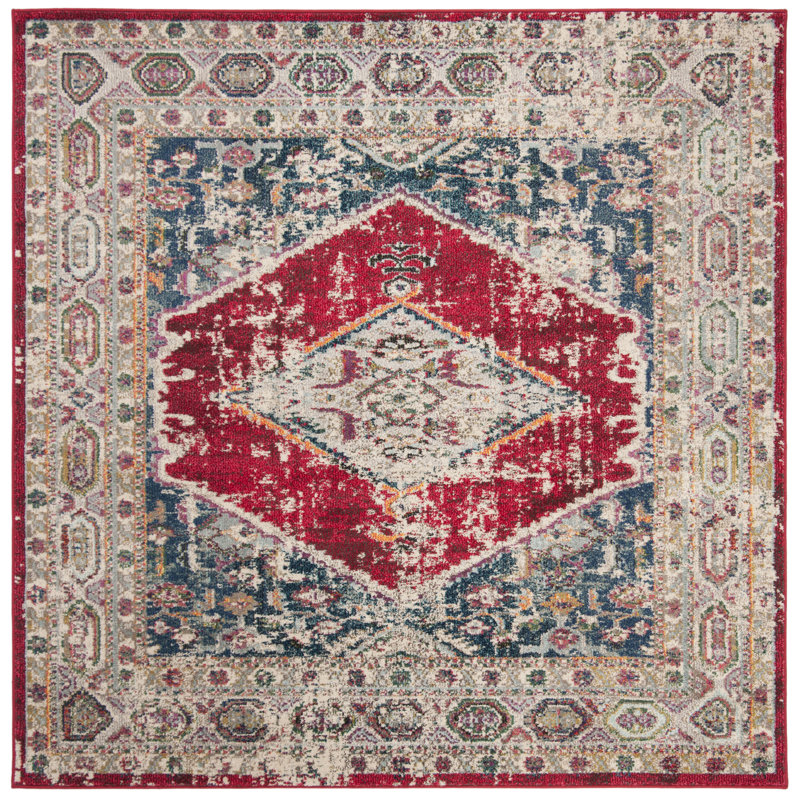 Hertzler Southwestern Wool Ivory/Red Area Rug, Square 6'7"