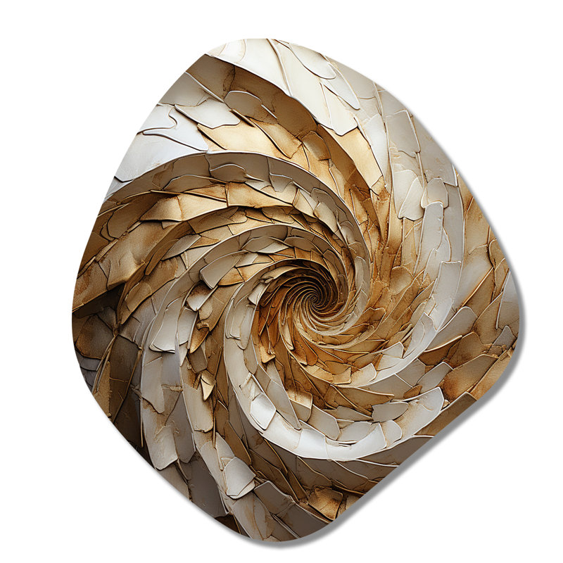 «Beige Minimalisme Spiral Poteries I», art mural asymétrique abstrait en métal, impression d'art moderne de forme irrégulière