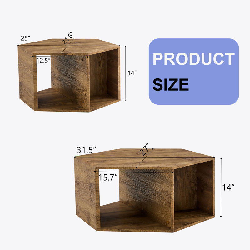 Modern Minimalist Wood color Hexagonal Coffee Table Set.Hexagonal MDF coffee table