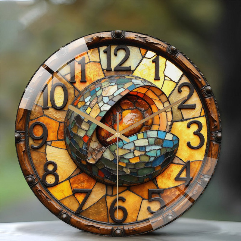 Turtle Shell Wall Clock Decor Art - 12'' Modern Glass Wall Clock