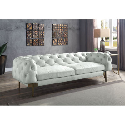 Rukhsar Ragle Sofa In Vintage White Top Grain Leather