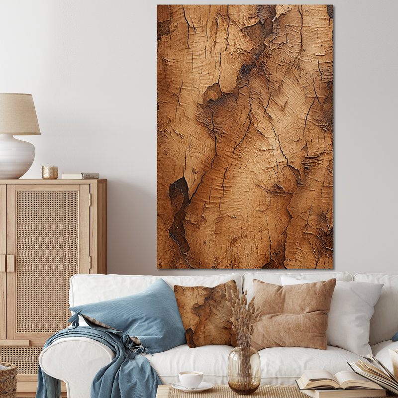 «Brown Tree Bark Essence 5», art mural arbre, Black Picture Framed, 32" H x 16" W