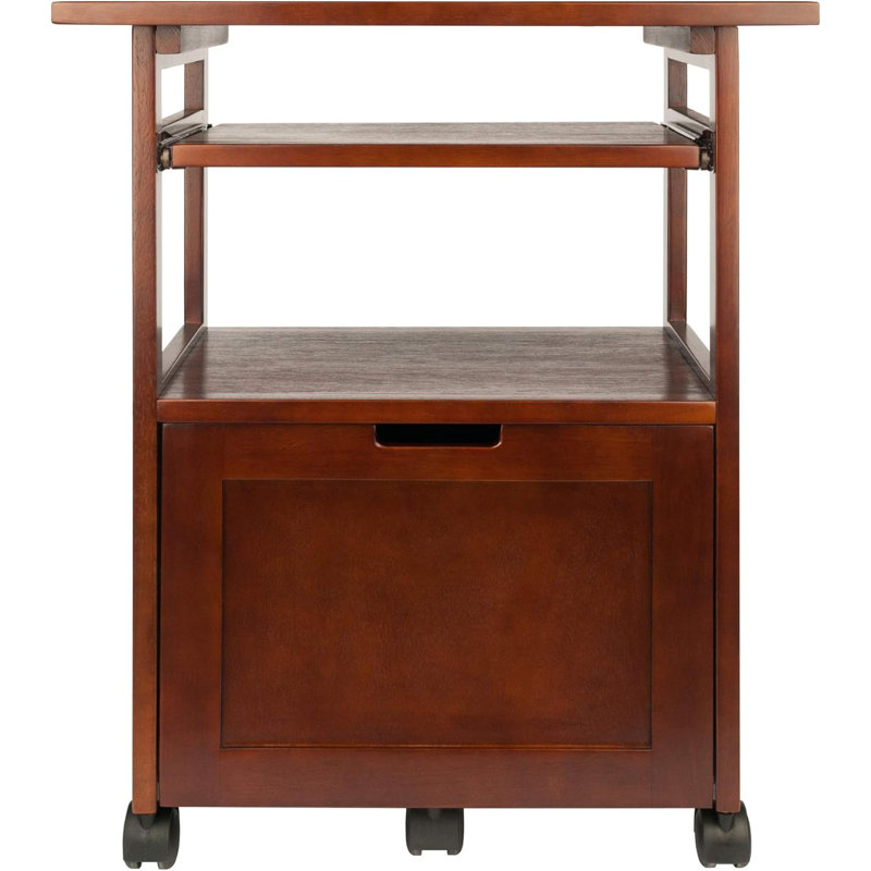 Mobile Printer Station And Organizer With Storage Drawer, Solid And Composite Wood Construction, Walnut Finish, Assembly Required