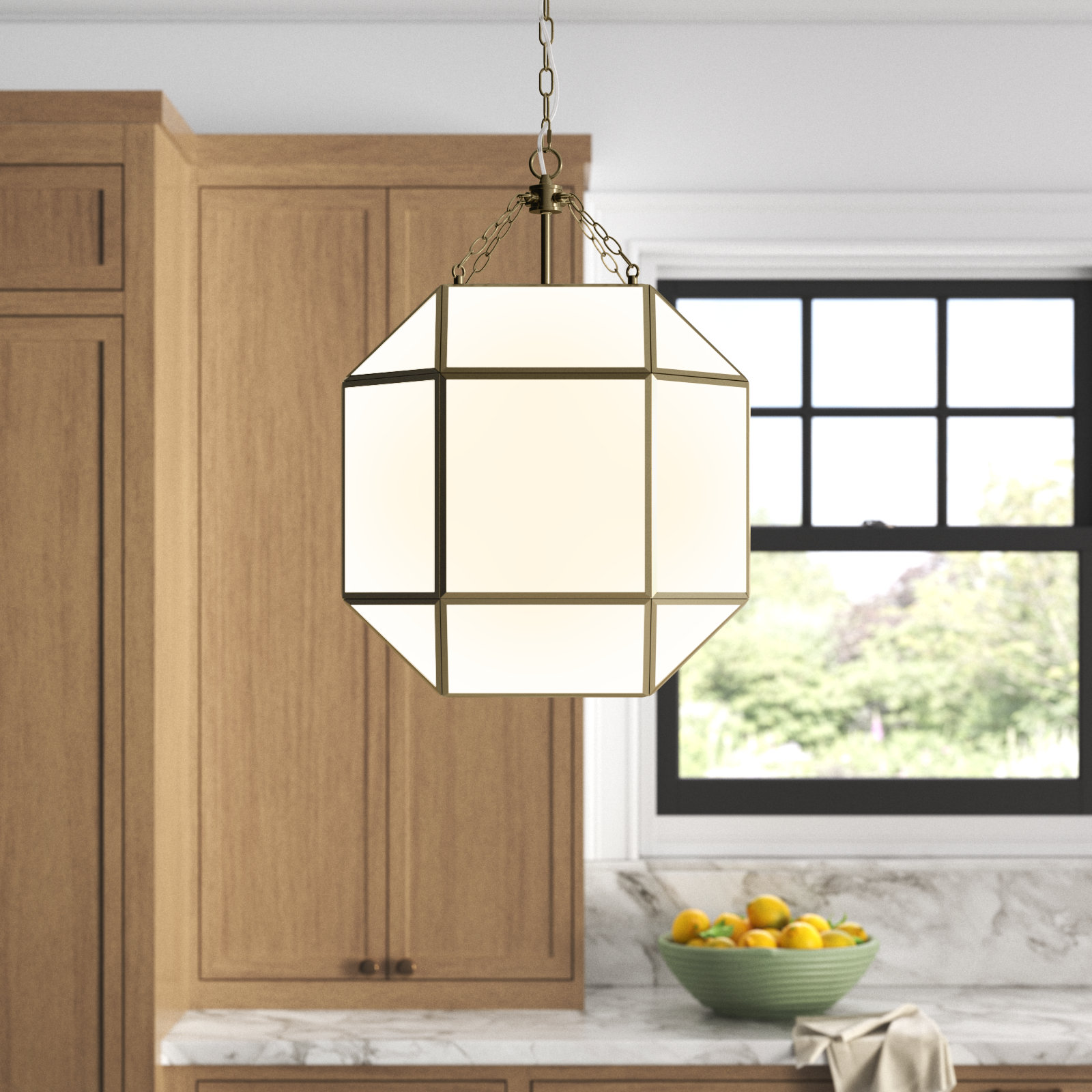Reid 3 Light Glass Dimmable Pendant, Satin Brass, 23.25" H x 13.5" W x 13.5" D, White