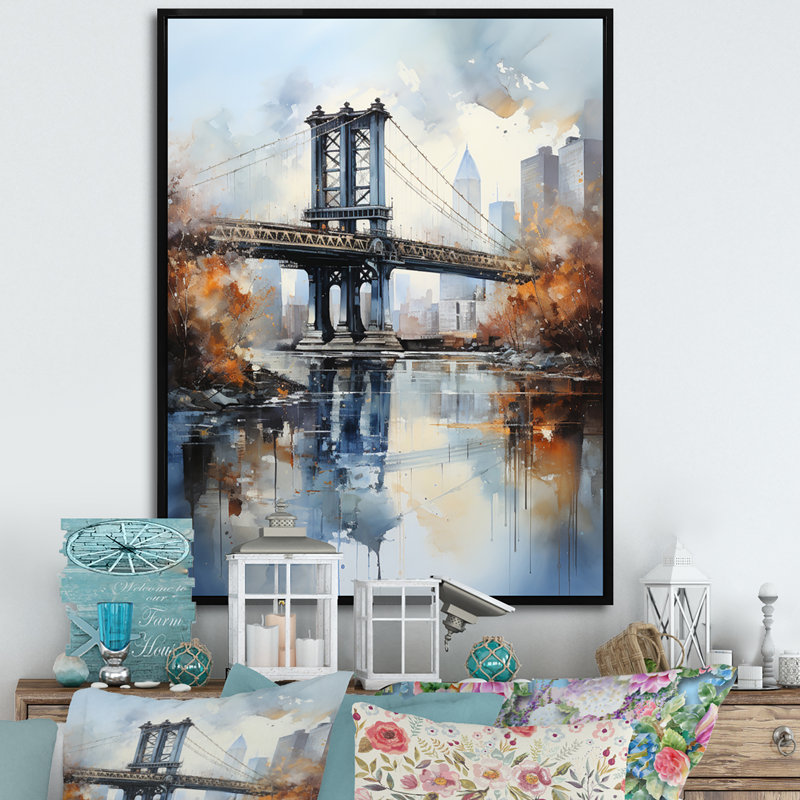 «Ottava Grey Bridge Urban Reflections II», reproduction sur toile, H 32 po x l 16 po x P 1 po, Cadre flottant noir