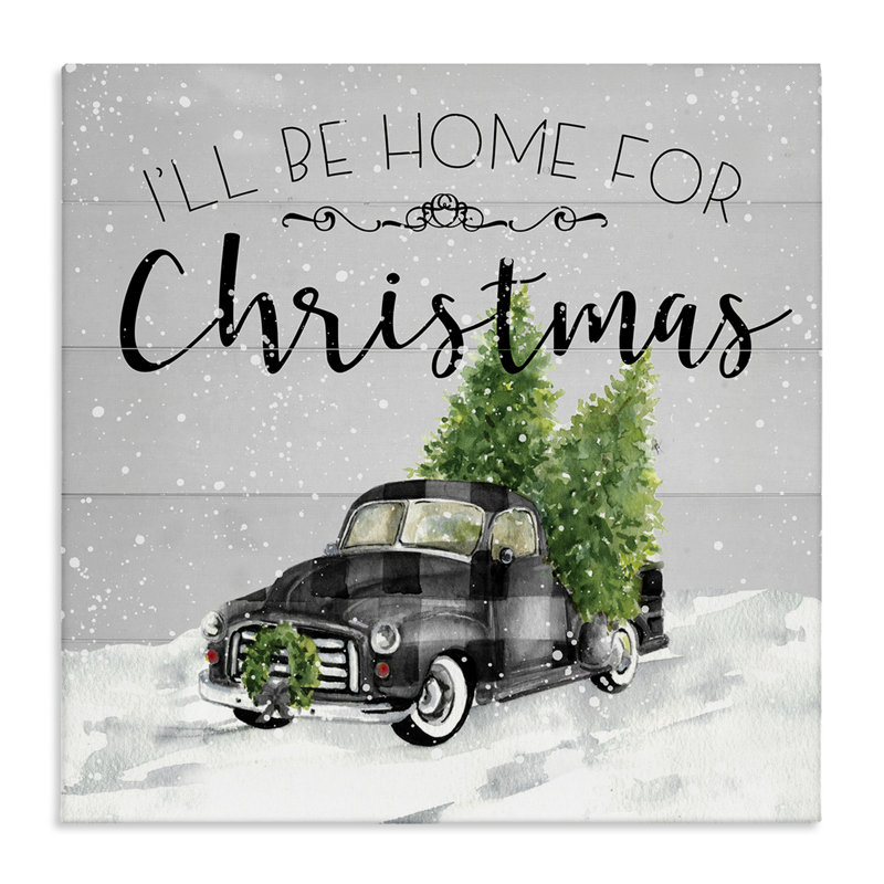 «Plaid Truck Christmas phrase», art mural sur toile par Carol Robinson, H 24 po x l 24 po
