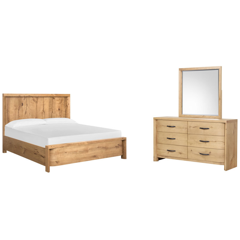 Grande commode avec tiroir double Hagi, Grand, 3 Pcs: Bed, Dresser, Mirror