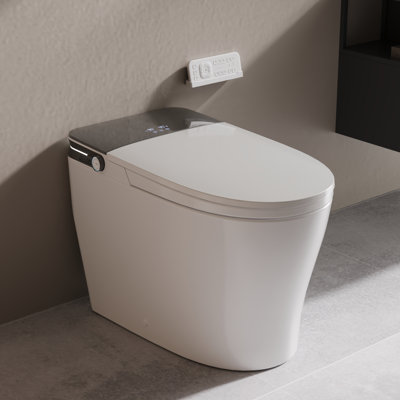 Toilette allongée Ada Smart Bidet 1,28 Gpf en blanc avec chasse d'eau automatique, lavage des bulles, bouclier en mousse, lumière UV, pompe assistée