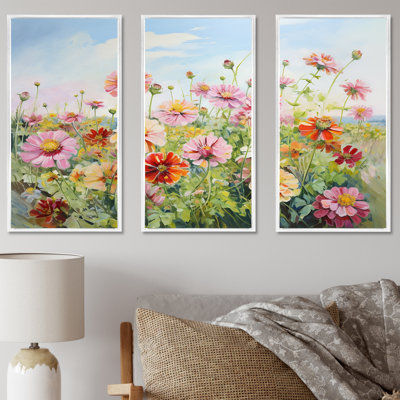 Zinnias Country Charm - ensemble de reproductions d'art mural Zinnias