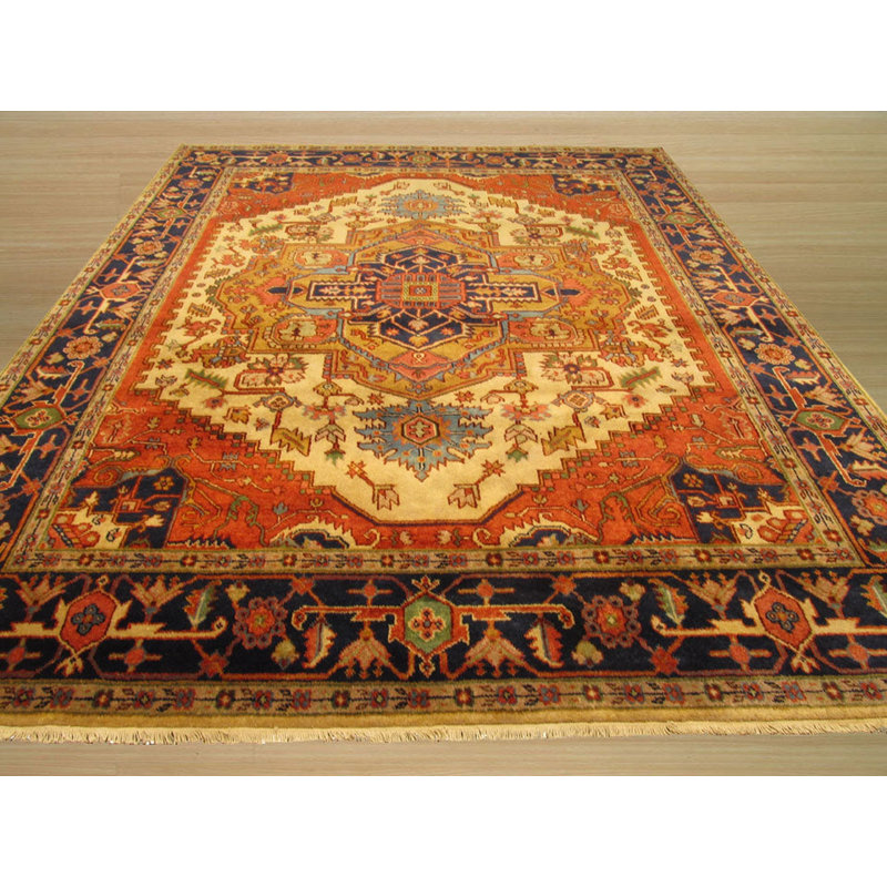 Tapis luxueux en laine noué à la main de style oriental ivoire, Rectangle de 10 pi x 14 pi