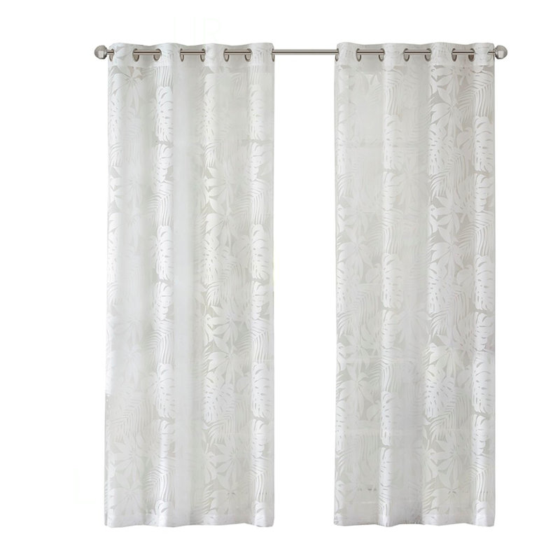 Palm Leaf Burnout Window Sheer, Oeko-Tex Certified, Lightweight And Stylish For Modern Home Decor, White, 50.02" W x 63.03" L