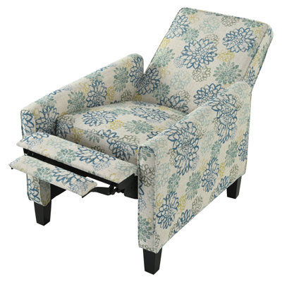 27.5'' Push Back Recliner Chair - Blue Upholstered Recliner Armchair with Beech Wood Legs for Living Room, Bedroom - Adjustable Backrest & Footrest