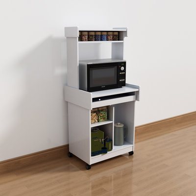 Microwave Cart Coffee Station Computer Cart on locking castors hutch gliding shelf