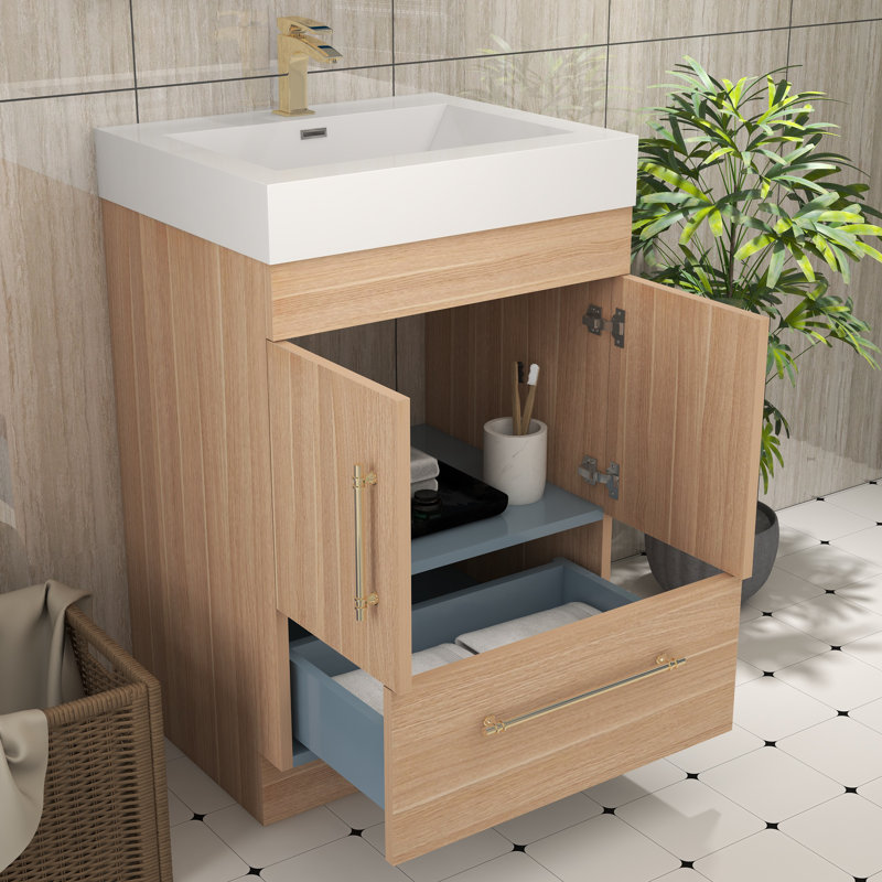 24" Single Bathroom Vanity Set, Champagne Oak