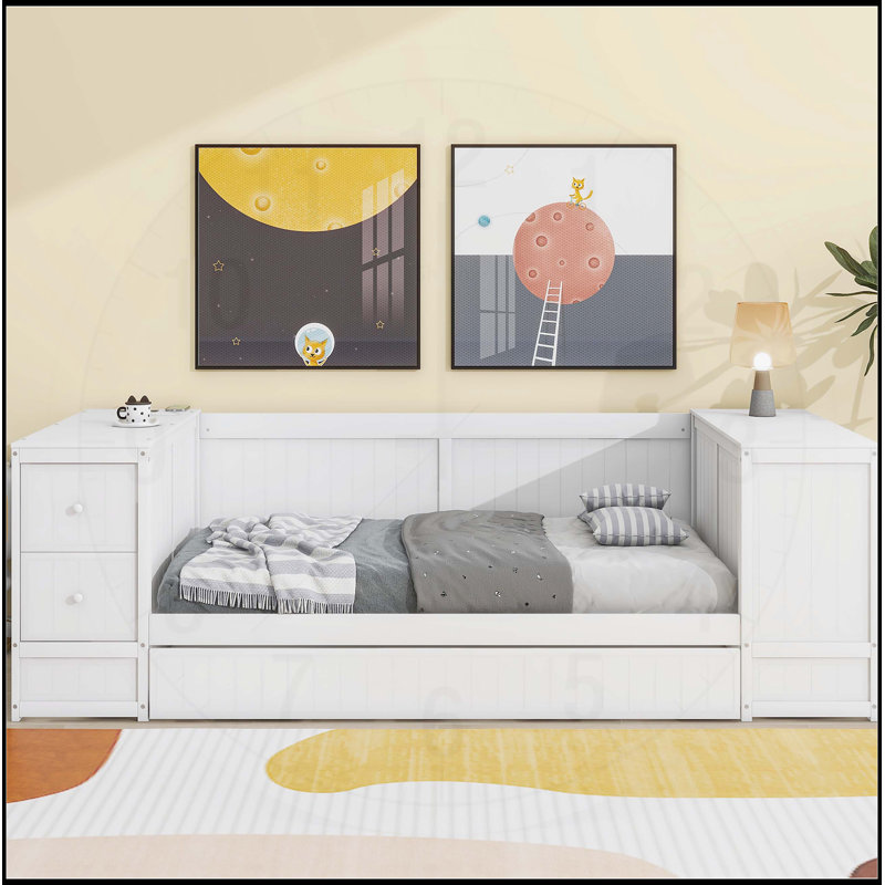 Traditional Style Rattan Twin Size Daybed with Trundle, Storage, and Charging Station, Ideal for Guest Rooms and Limited Spaces