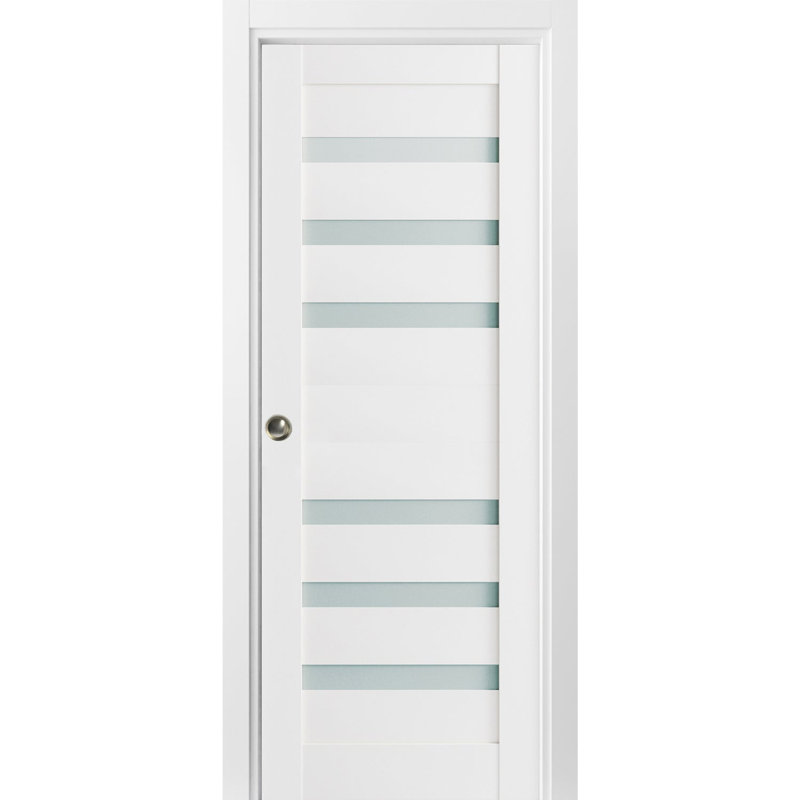 Porte blanche à panneau en verre givré Quadro, 36 po x 84 po