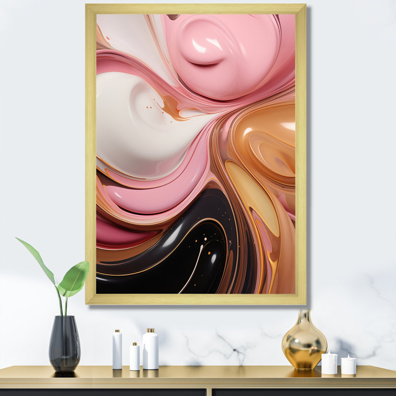 «Whimsical Lquid» rose et or Glam Art - formes abstraites sur toile, H 40 po x l 30 po x P 1,5 po
