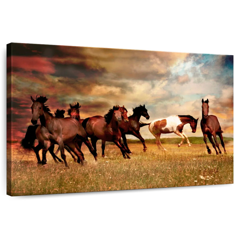 Brampt, chevaux sauvages dans la prairie, H 24 po x l 36 po