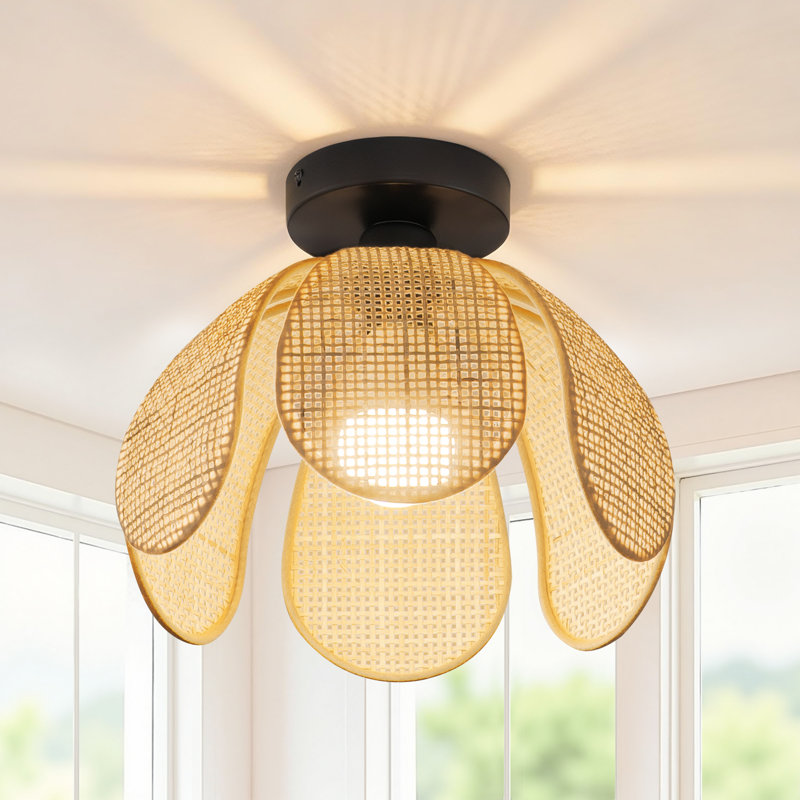 11.8” Six-petaled Woven Rattan Semi Flush Mount