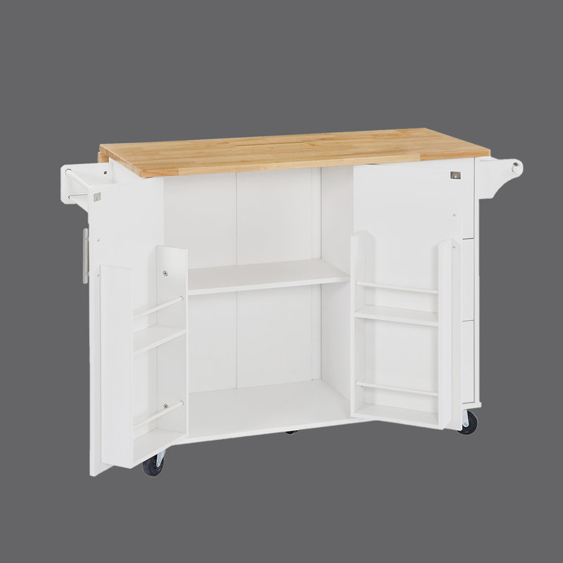 Chariot multifonctionnel pour îlot de cuisine avec abattant et roulettes verrouillables - rangement réglable, support à épices et porte-serviette