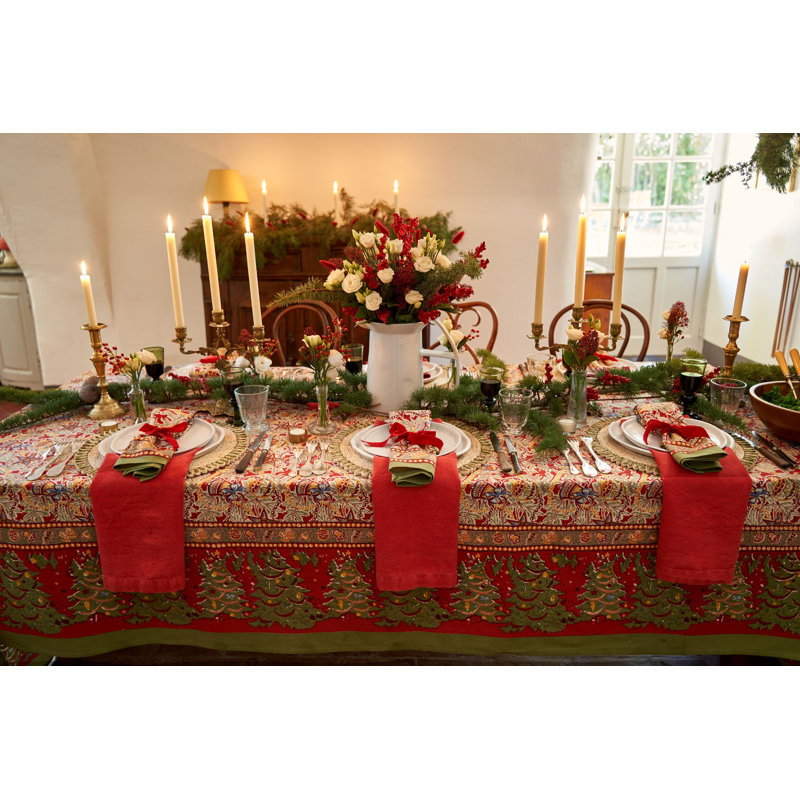 Noel Handmade Floral Tablecloth, 128" x 71"