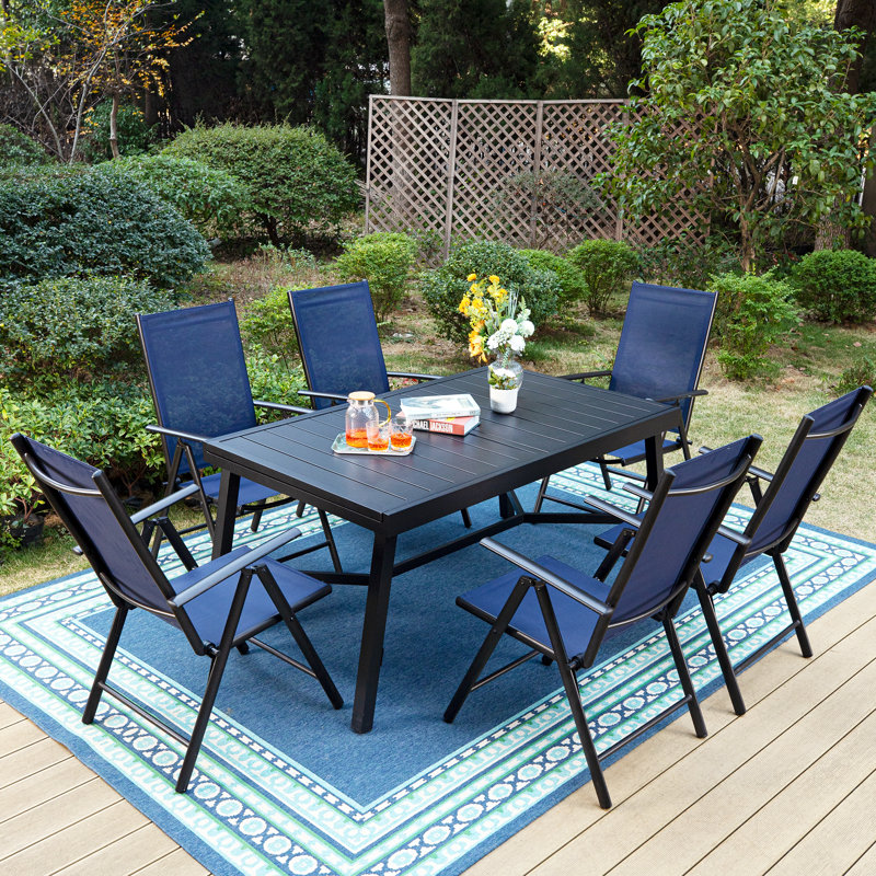 Argyri 6 - Person Patio Dining Set with Extendable Rectangular Table, Blue