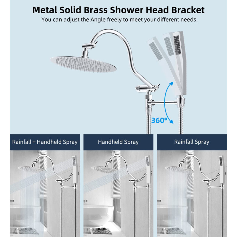 Chrome 10-Inch Dual Rainfall Shower Head with Handheld Wand