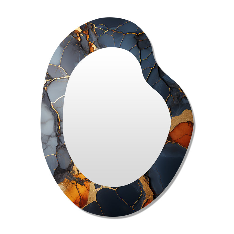 Willesden Grey and Gold Abstract Marble Granite IV - Abstract Irregular Shape Large Wall Mirror, Gold Asymmetrical Decorative Mirror, Printed Metal Art