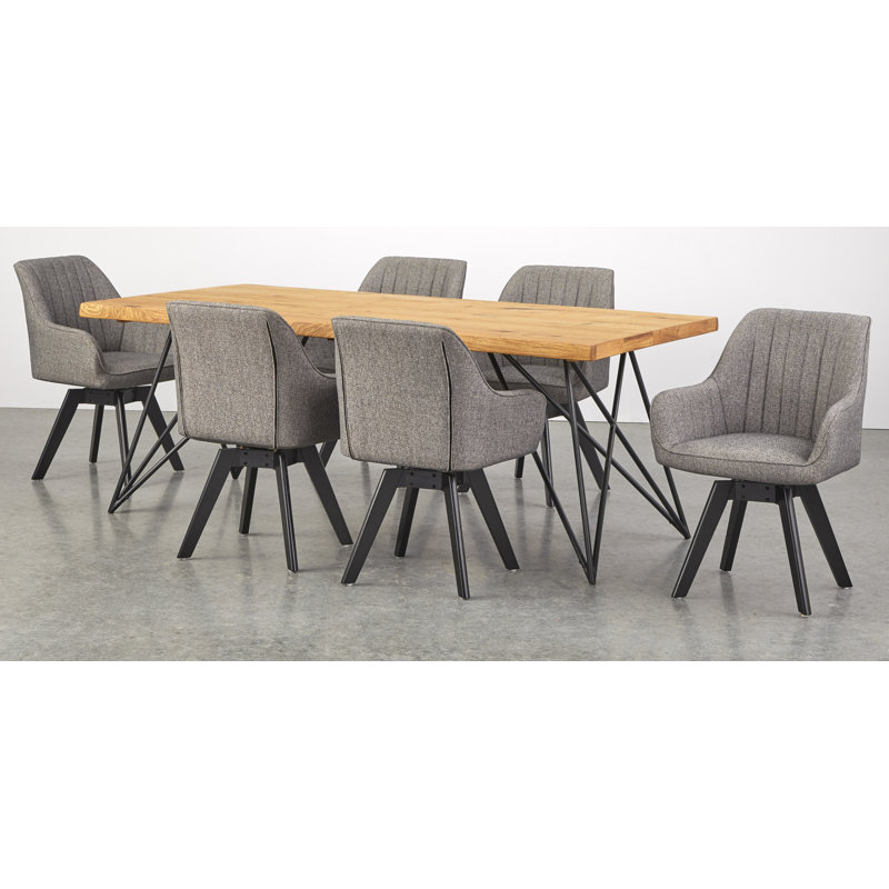 Seaberg Solid Wood Top Four Leg Dining Set, 7 Pieces: 1 Table, 6 Chairs