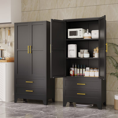 Steel Modern Freestanding Kitchen Tall Pantry Storage Cabinet With Drawers And Adjustable Shelves by Winston Porter