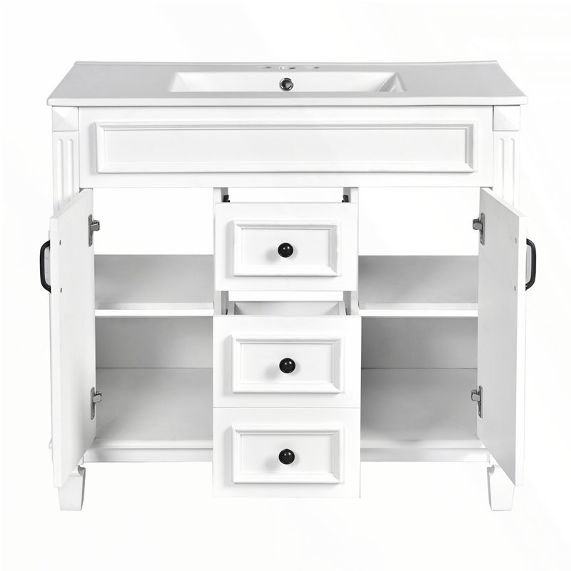 Meuble-lavabo 36 po avec lavabo supérieur, Blanc, Noir