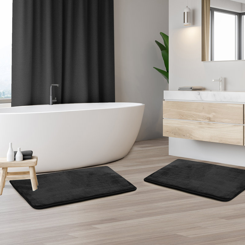 Steph Luxury Memory Foam Bathroom Rug Set, Petit: l 17 po x L 24 po, Noir