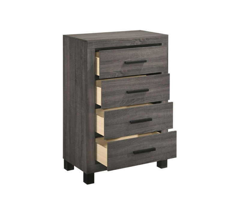 Commode en bois 5 tiroirs Modern Transitional avec finition grise et poignées de bar | Idée de cadeau
