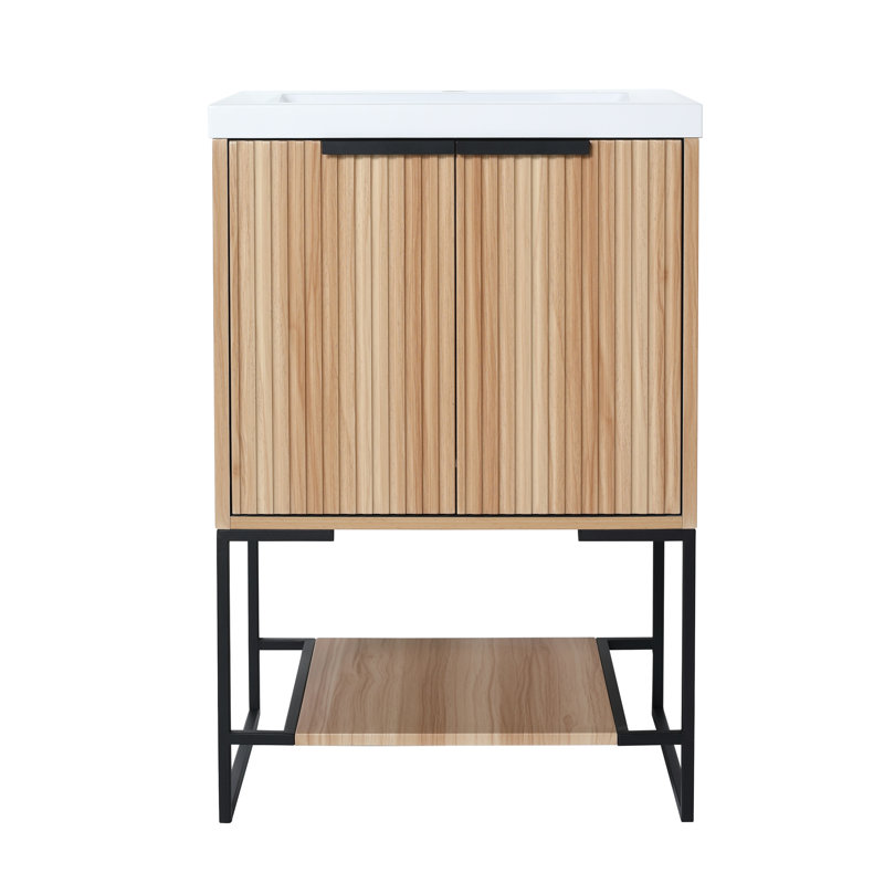 Armoire de salle de bain autoportante 24 po - contemporaine, lavabo en résine, meuble-lavabo spacieux avec évier de style contemporain, entrée silencieuse, option suffisante