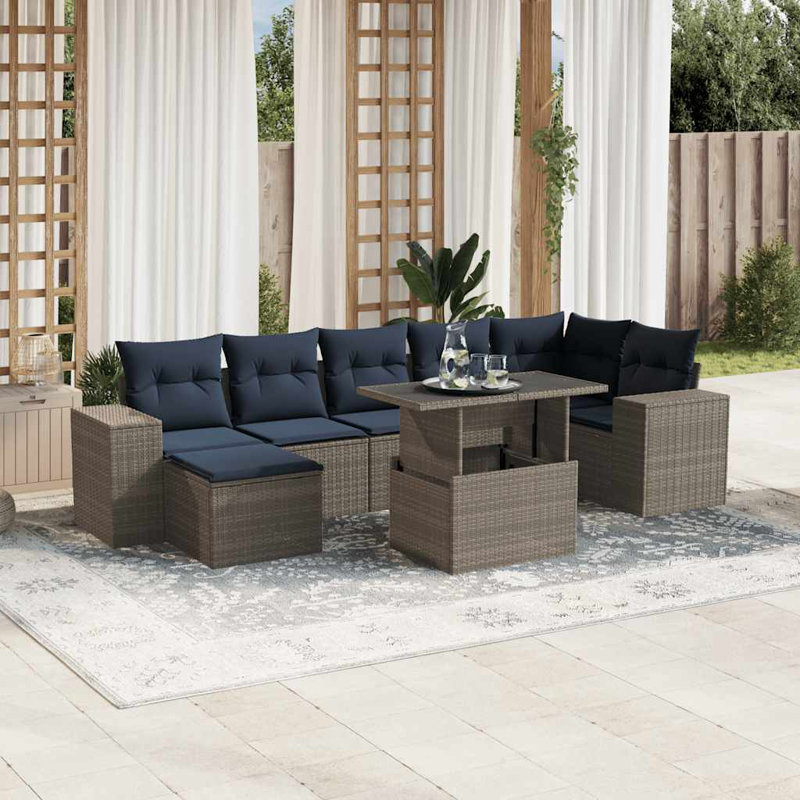 Ensemble de canapé de patio 8 pièces avec coussins en rotin de polyester, Gris, Marine