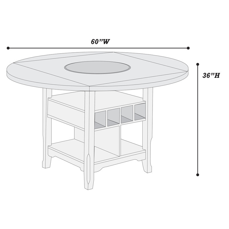 Table de salle à manger grise à hauteur de comptoir de 1 pièce avec tablette de rangement intégrée Lazy Suzan, Gris